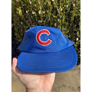 Vintage Chicago Cubs Trucker Hat Blue Mesh Back Par Cap Adjustable One Size